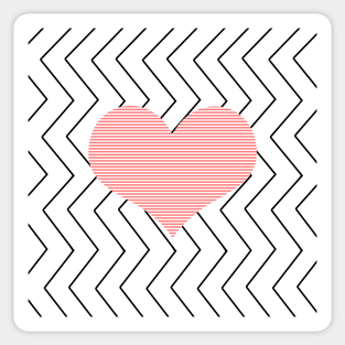 Abstract geometric pattern - heart - zigzag - black and pink. Sticker